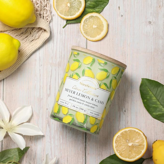 Lemon Candle,Lemon Scented Candles,Summer Scented Candle for Home & Kitchen,Natural Soy Wax Candles,Candles Gift for Womens,Mother Day Gift,10oz