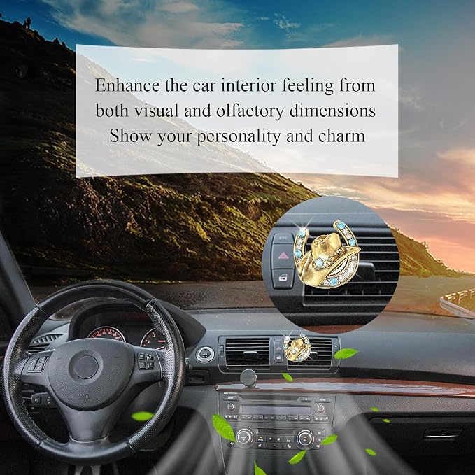 ORIESSE Cowboy Cowgirl Car Air Freshener Vent Clip,Bling Western Car Decor,1pc Women Men Vehicles Trucks Dashboard Decoration Accessories,Refillable Alloy Cowboy Hat Charm Diffuser