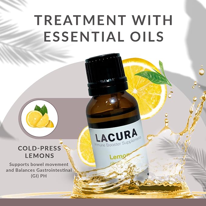 Lacura Pure Lemon Essential Oil for Diffusers - Cold Pressed Citrus Oil from Fresh Peels for Home Aromatherapy, Gut Health & Mood Support - 100% Pure Natural Wellness Oil, 15ml