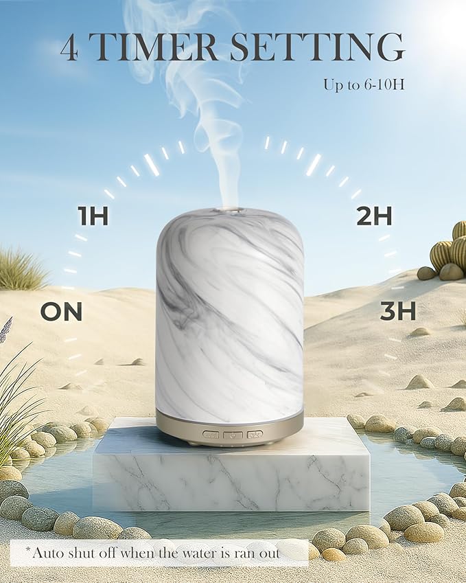 Essential Oil Diffuser - 2.4MHz Ultrasonic Ceramic Diffuser with Pulse/Continuous Mist & Night Light, Waterless Auto-Off, Silent Aromatherapy Diffuser for Home, Office, Yoga, Spa, Gifts & Home Decor.