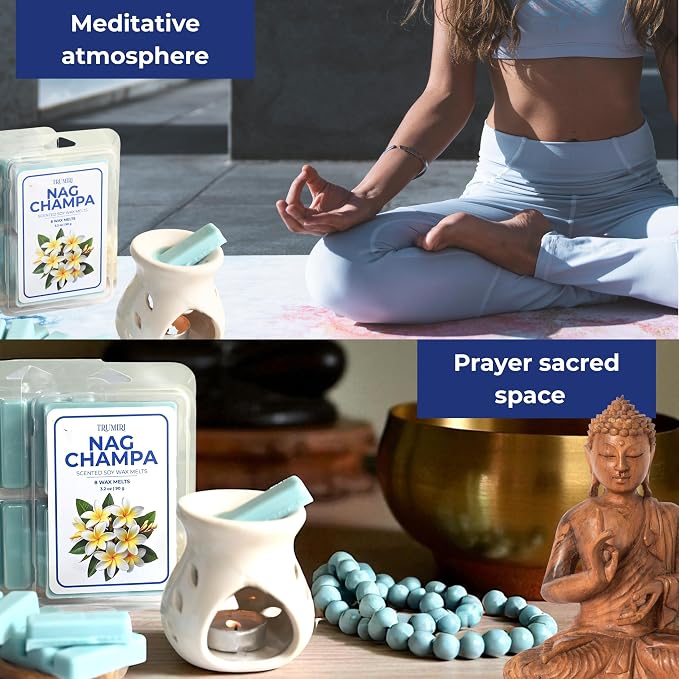 TRUMIRI Nag Champa Scented Wax Melts - Made with Non Toxic Soy Wax and Essential Oils - Long Lasting Strong Scent Pet Safe Candle Wax Cubes Tarts for Warmers Pack of 4