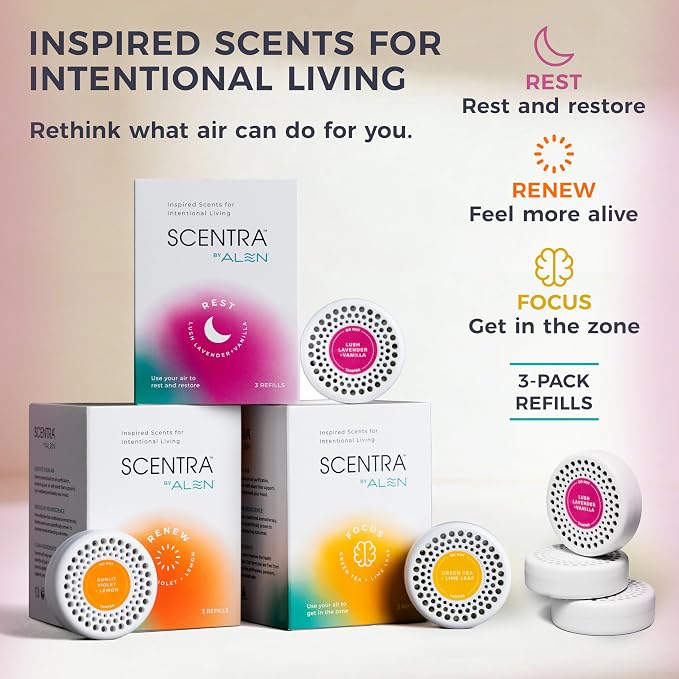 Scentra FOCUS Air Purifier Scent Refill - 3 Months Supply, for Air Purifiers - Green Tea, Bergamot & Lime, Supports Clarity & Productivity