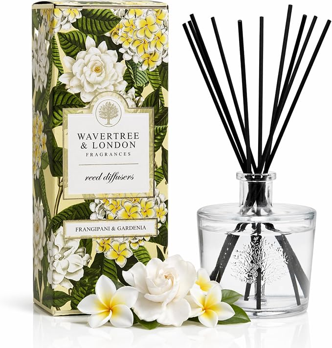 Wavertree & London Natural Frangipani & Gardenia Scented Reed Diffusers Set - Lasting Aromatherapy Air Freshener Diffuser with Sticks for Home & Office, 250ml Scented Diffuser with 6 Months Scent Life