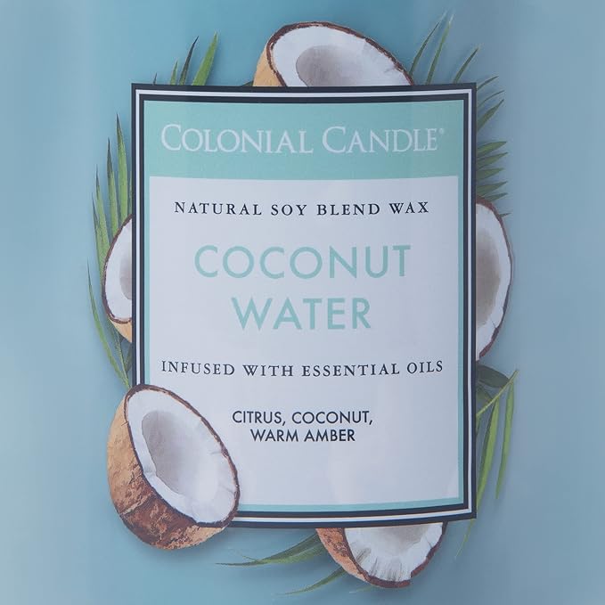 Colonial Candle Coconut Water Scented Jar Candle, Classic Cylinders Collection, 2 Wick, Blue, 19 oz - Up to 120 Hours Burn