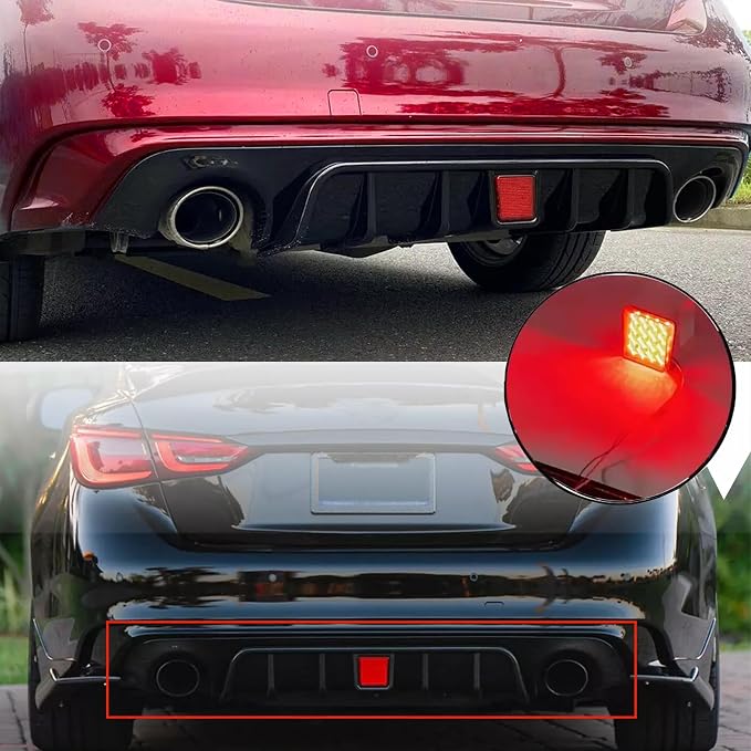 Rear Diffuser W/LED Brake Light Fit for Infiniti Q50 2018-2024 3.0t/ Luxe/RED Sport 400/ Sensory,Rear Bumper Lower Lip Splitter Spoiler Body Kit Trim Exterior Accessories(Gloss Black)