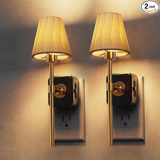L LOHAS LED Night Lights Plug into Wall, 2 Pack Pleated Fabric Cover Night Light, Dusk to Dawn Sensor Vintage Nightlight, 0-100LM Dimmable, for Bedroom Living Room Hallway
