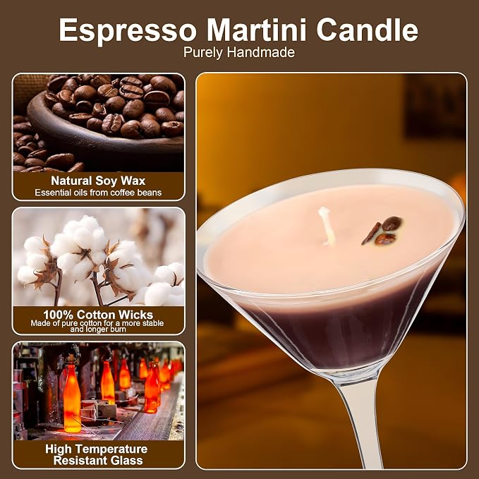 Espresso Martini Candle Gifts for Women Men, Coffee Scented Unique Gift for Espresso Lovers, Soy Wax Candles for Coffee Bar, Home Decor for Mother, Birthday, Christmas