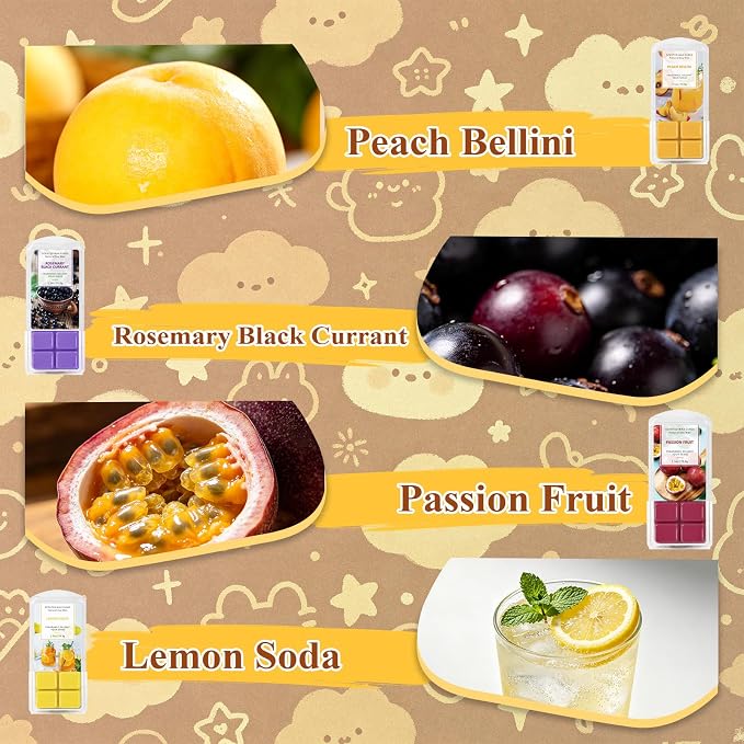SCENTORINI Summer Soy Wax Melts 8 Pack for Wax Warmer, Scented Wax Cubes for Candle Warmers, Vanilla Ice Cream, Lemon Soda, Marshmallow, Passion Fruit, Long Lasting Home Fragrance