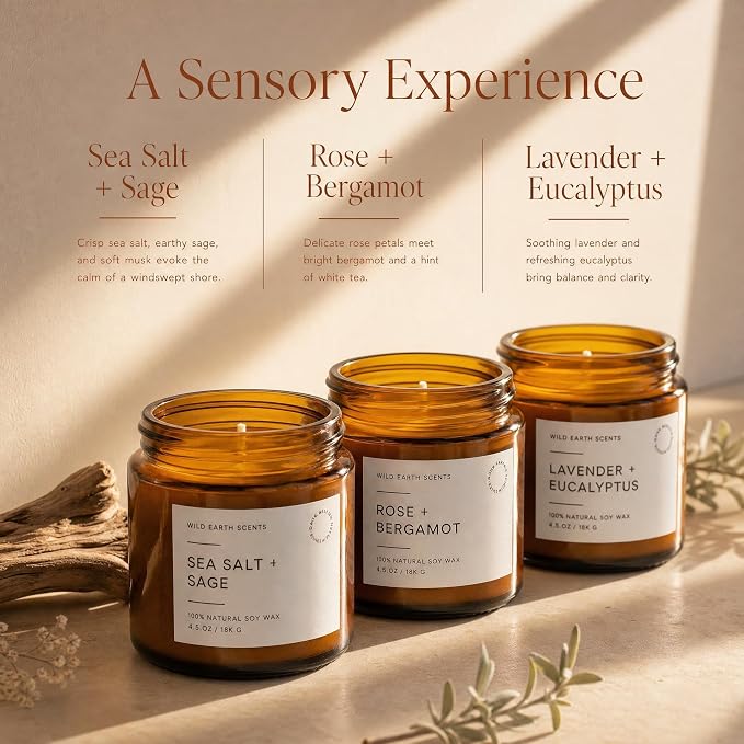 Unboxme Scented Candles Gift Set for Women, 3 Pack Aromatherapy Soy Wax Candles, Hand Poured with Essential Oils for Stress Relief