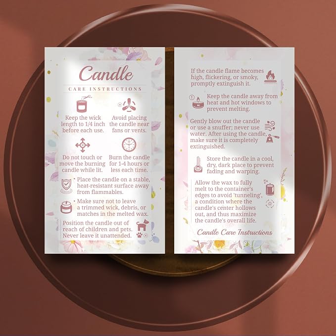 200 pack - Premium Handmade Candle Care Instruction Cards White 2x3.5 in, Small Business | Soy Bees Wax Melt, Candle Makers, Making Supplies Kit Set, Containers, Jars, Pot, Package