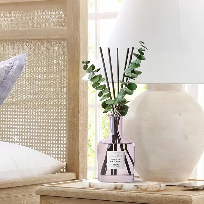 COCORRÍNA Lavender Eucalyptus Reed Diffuser – 6.76 oz Essential Oil with 8 Reeds & Real Eucalyptus Sticks, Home Fragrance for Bedroom or Bathroom Décor