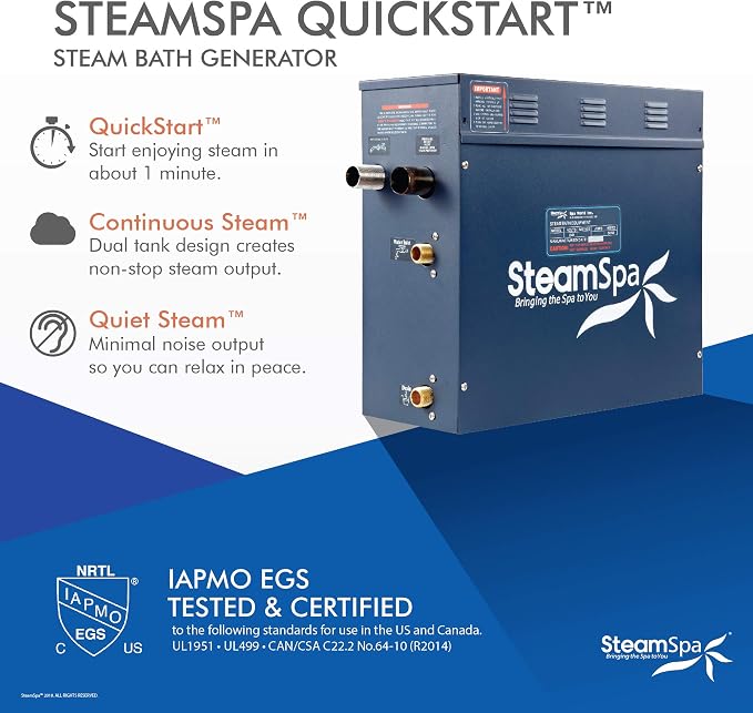 Premium 4.5 KW QuickStart Acu-Steam Bath Generator Package with Built-in Auto Drain in Polished Gold Finish|Touch Panel Control System|PRT450GD-A