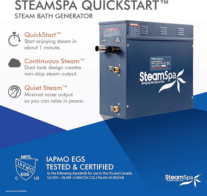 7.5kW Steam Sauna Generator Premium Bundle 240V Steam Generator with Touch Pad Control, Steamheads, Pressure Relief Valve, Built-in Auto Drain and Plumber Quick Install Kit PRT750BN-A