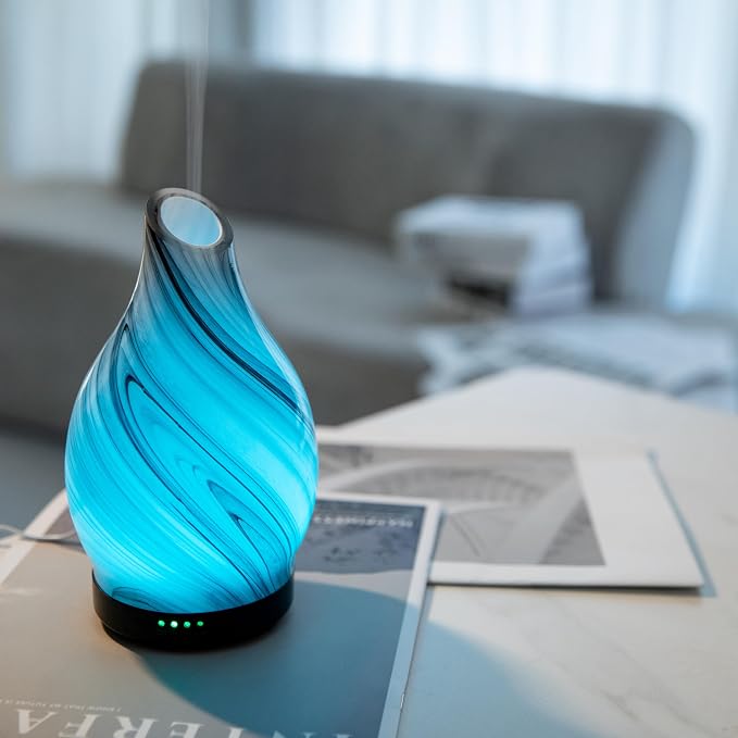 Essential Oil Diffuser Aromatherapy Diffuser 120ml Cool Mist Aroma Diffuser with 7 Colors Changing Light, Timer and Auto-Off Function (Grey Swirl)