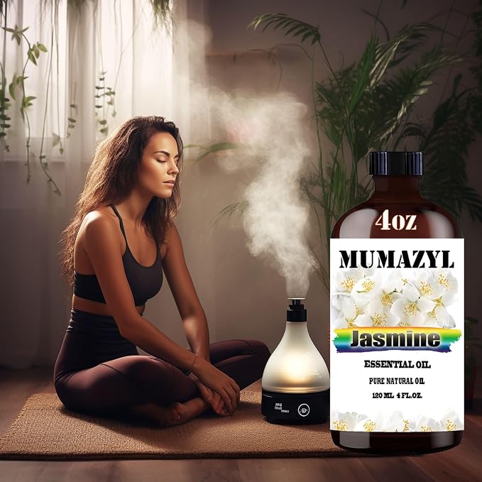 Jasmine Essential Oil, Jasmine Oil 4 Fl Oz 120ML for Diffuser Humidifier Yoga Cleaning DIY Candle Soap Making MUMAZYL Essential Oils