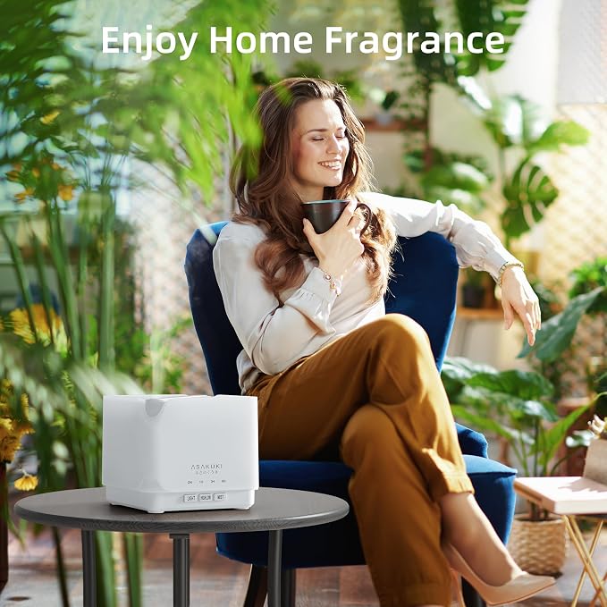 ASAKUKI Essential Oil Diffuser for Home, Large 700 ml Humidifier with Automatic Shut-Off, Quiet Aromatherapy Diffuser with 7 LED Lights for Living Room, Kitchen, Bedroom, Hotel - Pure White