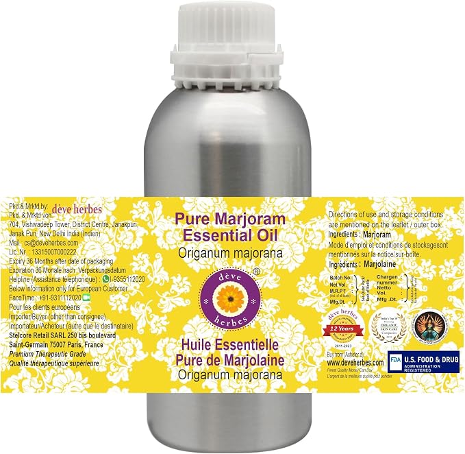 Deve Herbes Pure Marjoram Essential Oil (Origanum majorana) Steam Distilled 300ml (10 oz)