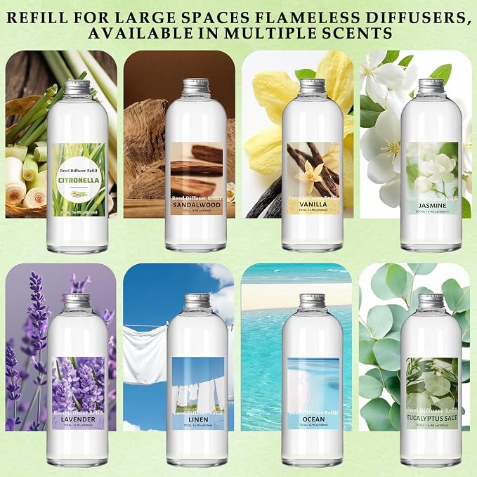 SCENTORINI Reed Diffuser Oil Refill, Jasmine Diffuser Oil 16.9 Fl Oz, Scented Essential Oil Refill Long Lasting Summer Home Fragrance for Large Space Room Spa Bathroom Home Hotel Decor
