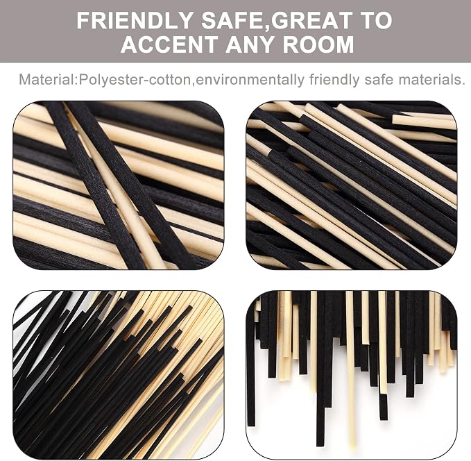 HOSSIAN Reed Diffuser Sticks - Reed diffusers-Reed Sticks -Diffuser Glass Bottles-Diffuser Refills- Natural Rattan Wood Replacement for Aroma Fragrance (7.87"* 3.5mm Black and Beige)