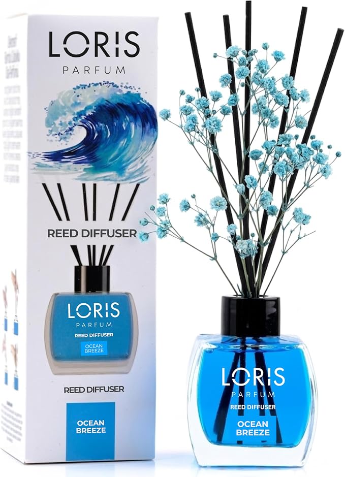 Loris Ocean Breeze Reed Diffuser Set with Dried Flowers | Reed Diffusers for Home with Sticks | Bathroom Diffuser & Room Scent | Long-Lasting Home Fragrance | 120 mL / 4.06 fl oz