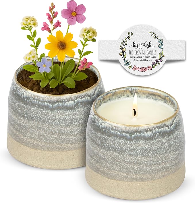 The Growing Candle, Unscented Fragrance Free Candles, 10oz Ceramic Pot, 100% Soy, Greta