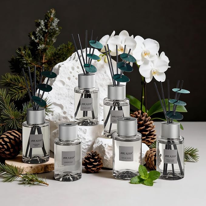 Airkeep Reed Diffuser/Grey Reed Diffuser Set/6.7 oz(200ml)/Ocean Mist&Sea Salt Oil Diffuser & Reed Diffuser Sticks/Home Decor & Office Decor, Fragrance and Gifts