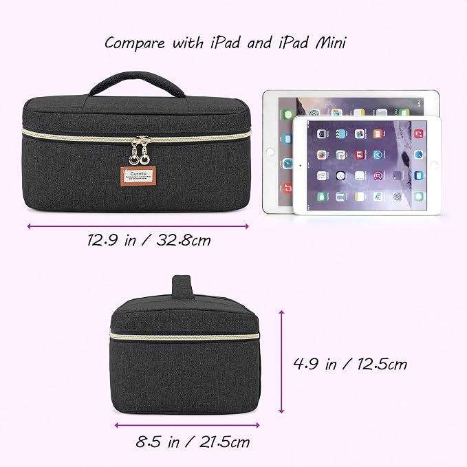 CURMIO Essential Oil Storage Case for 40 Bottles (5ml-30ml), Essential Oils Organizer Case with 2 Detachable Visible Pouches and Portable Handle, Patented Design, Black (Bag Only)