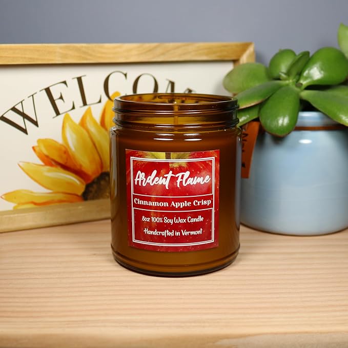 Candles | Cinnamon Apple Crisp | 100% Natural Soy Wax Candle for Home Decor | Highly Scented | Premium Fragrance | Handmade in Vermont, USA | 8 oz | Long Lasting | Gift for Women and Men