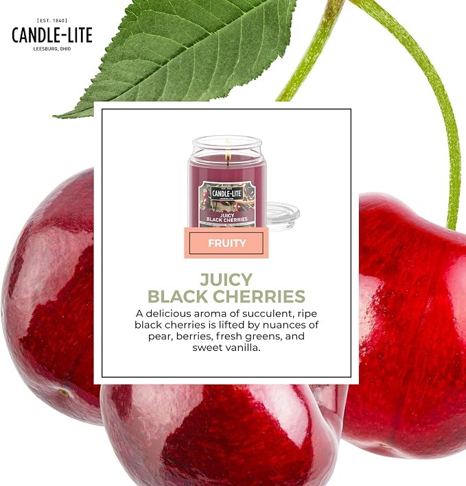 Candle-lite Scented Candles, Juicy Black Cherries, 18 oz Jar, Proudly Poured in The USA, Aromatherapy Candle, Single-Wick with 110 Hours of Burn Time, Perfect for Creating an Inviting Ambiance
