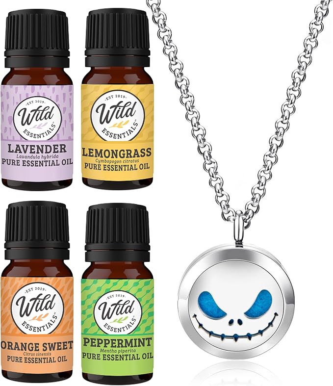 Jack Skullington Stainless Steel Aromatherpay Diffuser (Necklace w/ 4 Oils)