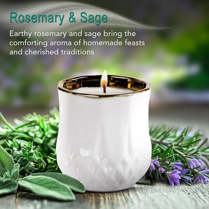 Hyggelight - The Growing Candle, Rosemary & Sage Scent, 9oz Ceramic Pot, Single Wick Aromatherapy Candles, 100% Soy for Women and Men, Astrid