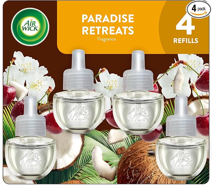 Air Wick Plug-In Scented Oil Refills, 4 Count, Paradise Retreat, Air Freshener, Essential Oils