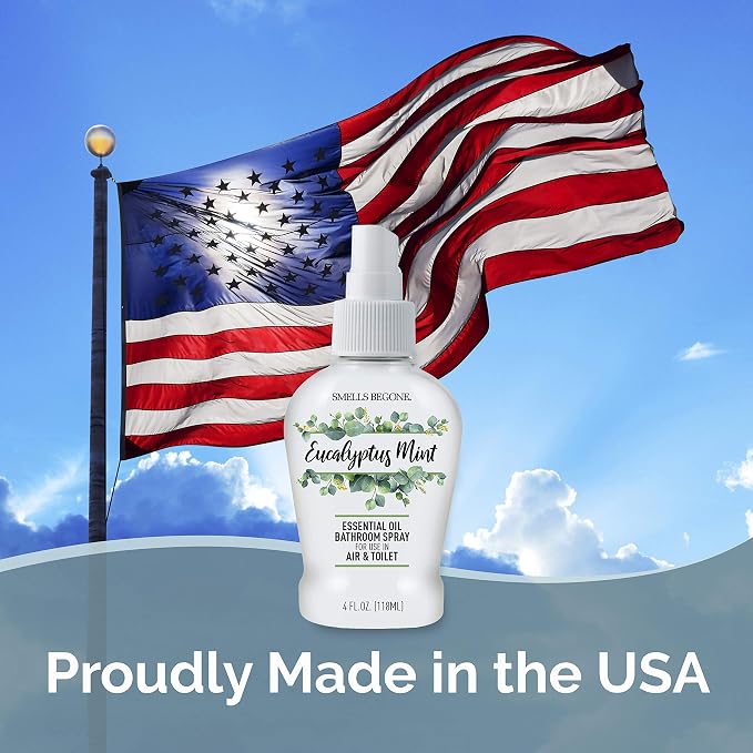 SMELLS BEGONE 4 oz Essential Oil Bathroom Spray - Instantly Eliminate Toilet & Bathroom Odors - Air Freshener Made with Essential Oils (Eucalyptus Mint)