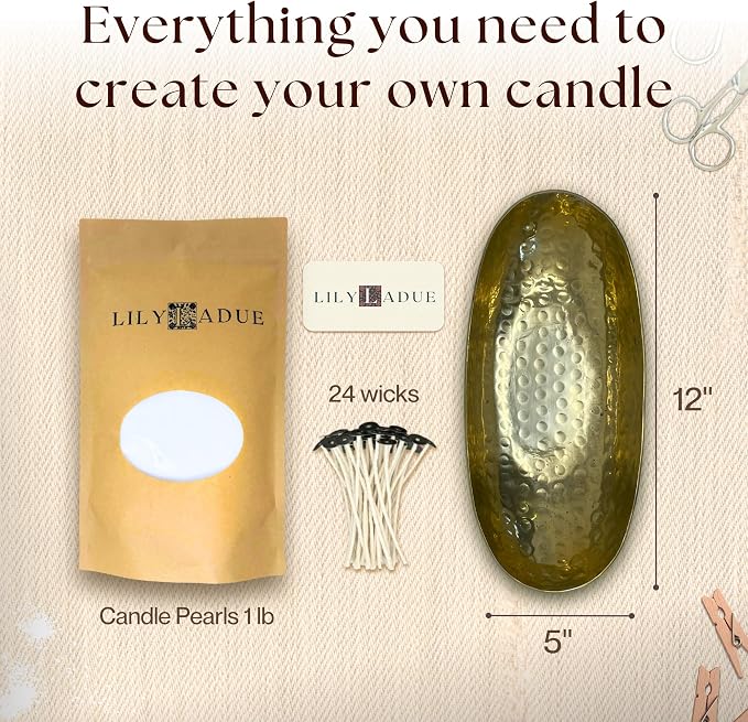 LILY LADUE Sand Candle Kit - 1Lb/16Oz Pearled Candles Sand and Wicks (24) with Gold Holder, Unscented Aroma Beads, Reusable Pearled Candle Wax for DIY Home Kit, Powder Beads Refill Available