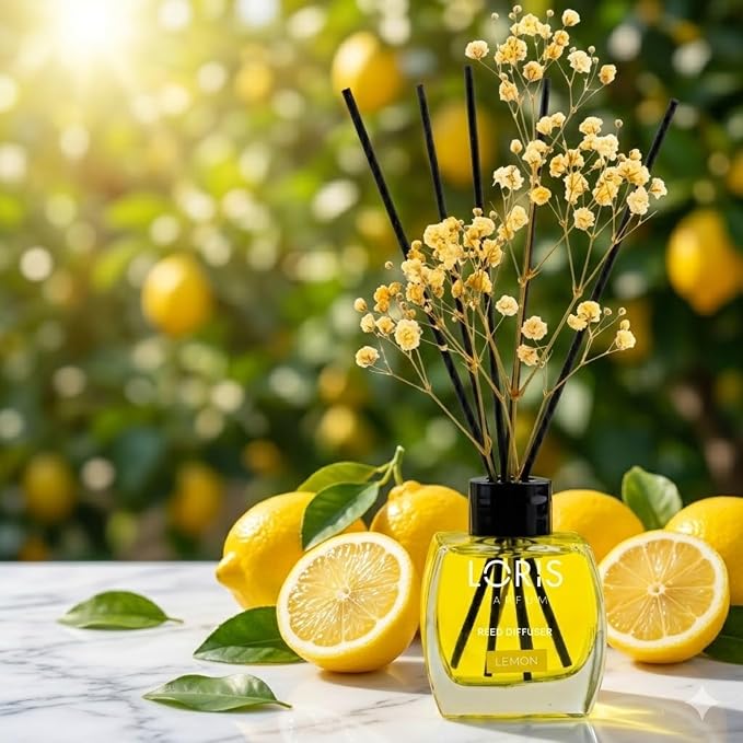 Loris Lemon Reed Diffuser Set with Dried Flowers | Reed Diffusers for Home with Sticks | Bathroom Diffuser & Room Scent | Long-Lasting Home Fragrance | 120 mL / 4.06 fl oz