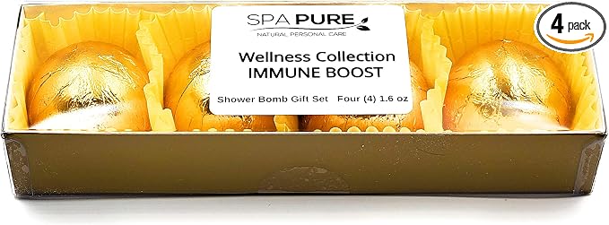 Spa Pure Immune Boost Aromatherapy Shower Steamers Bombs - Shower Bombs with Essential Oils – Unisex Bath Melts - Self Care and Relaxation Shower Steamer - Enjoy Spa at Home - (4 Count)