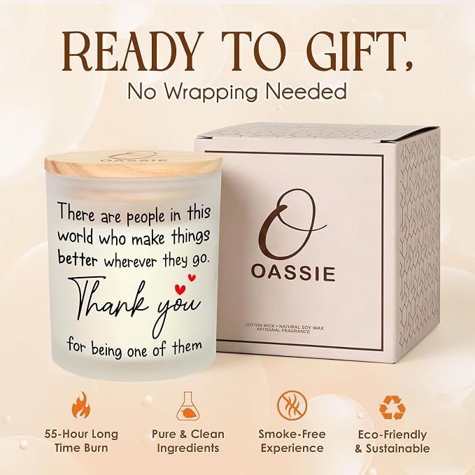 OASSIE Thank You Gifts for Women - Vanilla Lavender Candle 10 oz - Inspirational Teachers Day Birthday Retirement Nurse Week Teacher Appreciation Gifts for Women Friend Coworkers Boss Employees