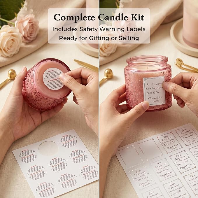 10 oz Pink Sun Moon Stars Candle Jars with Metal Lids, 9 Pack | Patented Embossed Design, Includes Wick Centering Devices & Warning Labels, Multiple Color Options