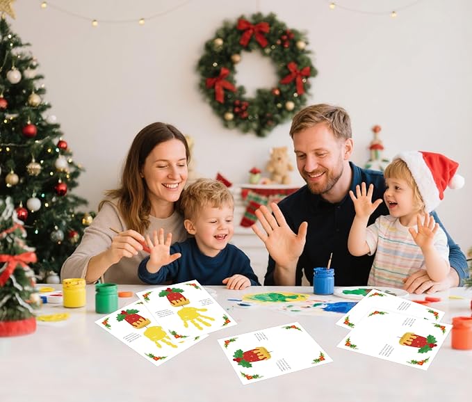 Woukaup 10 Pack Christmas Candle Handprint Art Greeting Cards Bulk, My First Christmas Crafts for Toddlers Preschool Daycare Finger Paint Activity, Handmade Keepsake Gifts for Mom Grandparents