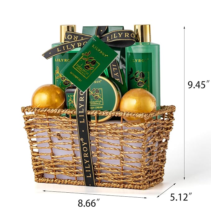 Bath and Body Gift Basket for Women & Men - 10-Piece Eucalyptus Spa Gift Basket for Women & Men, Ideal Gifts for Valentines Day, Fathers Day, Mothers Day, Birthday, Christmas Gift for Her & Him
