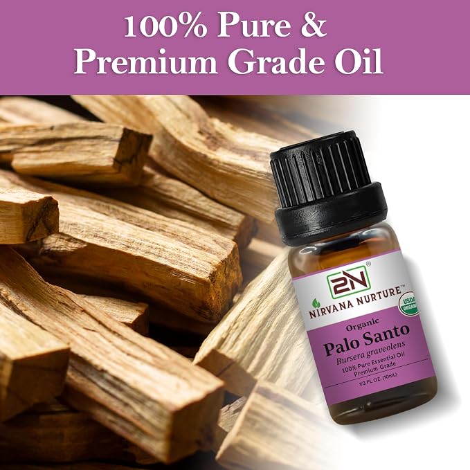 Palo Santo Essential Oil, USDA Certified Organic, 100% Pure Undiluted, Aromatherapy Oil for Diffuser, Hair & Skin Care