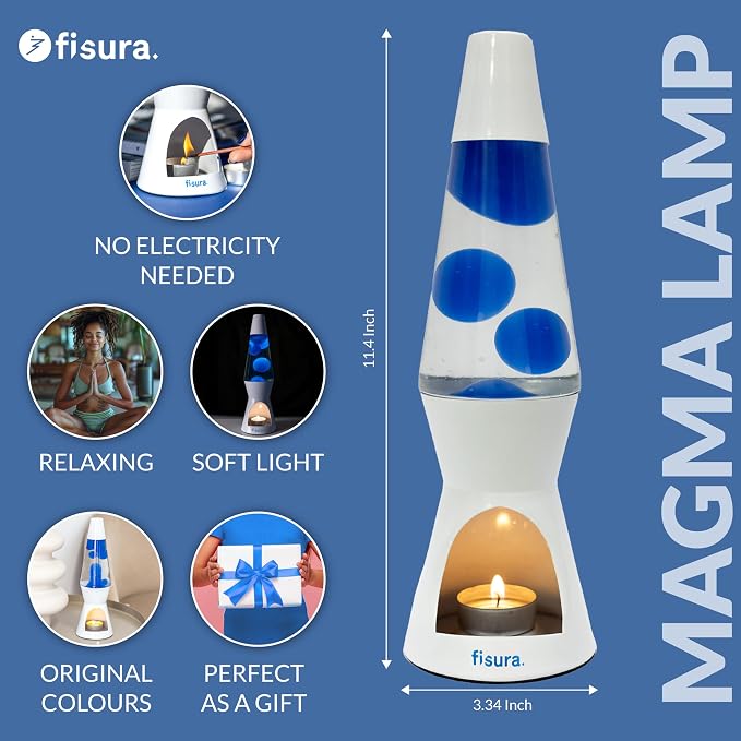 Fisura - Magma lamp with Candle for Adults Without Electricity. Candle lamp, Friendly with the Nature Lamps. Original Gift. 11.4 in x 3.3 in (Candles not Included) (Blue)