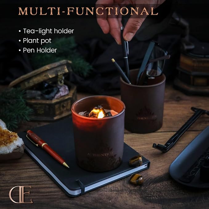 Forest Mahogany Scented Crystal Candle - Luxury Empowerment Candle with Black Tourmaline Crystals - 7.4oz Natural Soy, Coconut & Beeswax Wood Wick Candles for Men