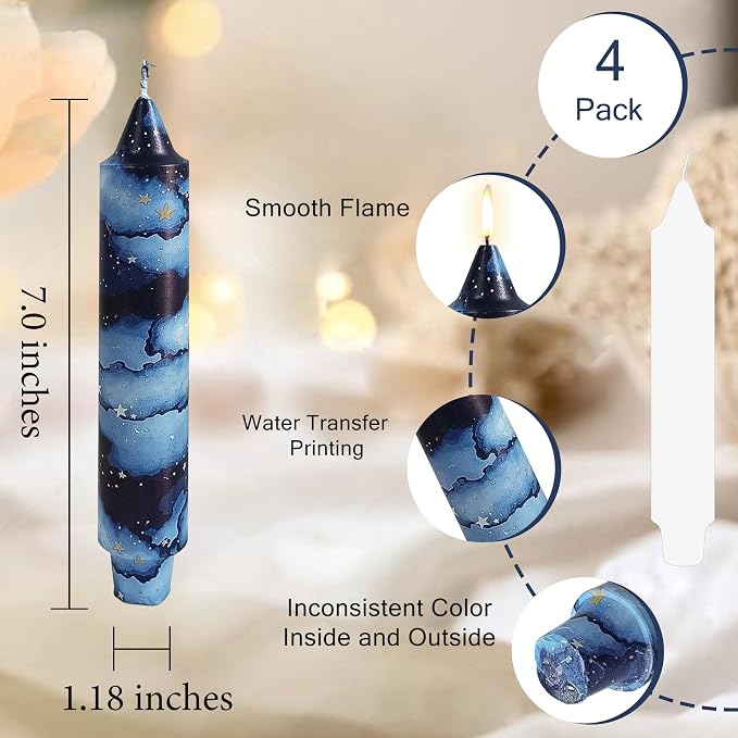 7 inch Short Candle Rustic Taper Candles Printed Candlestick Handmade Unscented Taper Candle 4 pcs Smokeless Tapered Candles for Home Dinner Wedding Holiday