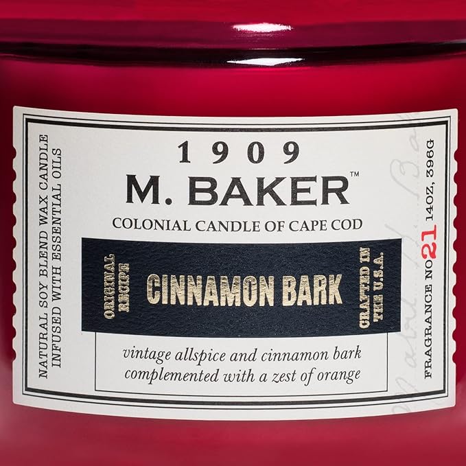 Colonial Candle Cinnamon Bark Scented Jar Candle | 2-Wick Natural Soy Blend Wax Candle for Home | Relaxing Aromatherapy Candle Infused with Essential Oils | M. Baker Apothecary Glass Jar Candle