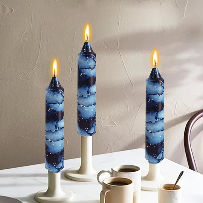 7 inch Short Candle Rustic Taper Candles Printed Candlestick Handmade Unscented Taper Candle 4 pcs Smokeless Tapered Candles for Home Dinner Wedding Holiday