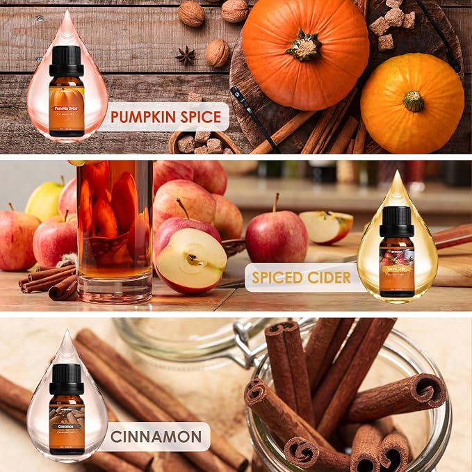 ARVIDSSON Autumn Fragrance Oil Set, Fall Essential Oils for Diffuser, Candle Making - Pumpkin Spice, Cinnamon, Spiced Cider, Snickerdoodle, Autumn Wreath, Pine, Cozy Scented Oils