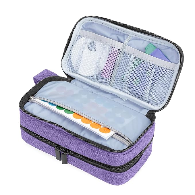 LUXJA Essential Oil Carrying Case - Holds 12 Bottles (5ml-15ml, Also Fits for Roller Bottles), Portable Double-Layer Organizer for Essential Oil and Accessories, Purple