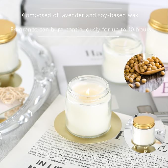 24 Pcs 4 Oz Mason Jar Candles, Lavender Scented Soy Candles Bulk Set for Stress Relief and Relaxation, Great Favors for Wedding, Christmas, Housewarming Gifts (Gold, Lavender, 24)
