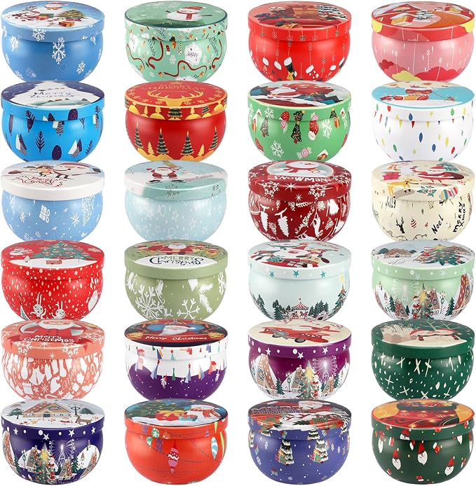 24Pack Christmas Scented Candle Tins Gift Set - Soy Wax Festive Candles 2.5oz- Long Lasting Burn time for Christmas Thanksgiving Gifts Holiday Decor & Gifting.